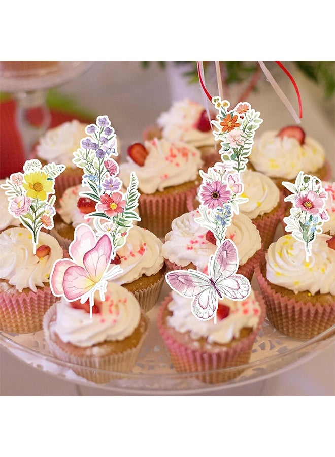 Wildflower Birthday Party Decorations - 32PCS Butterfly and Flower Baby Shower Cupcake Toppers Floral Baby in Bloom Cupcake Picks Decoration for Girls Women - Image 5