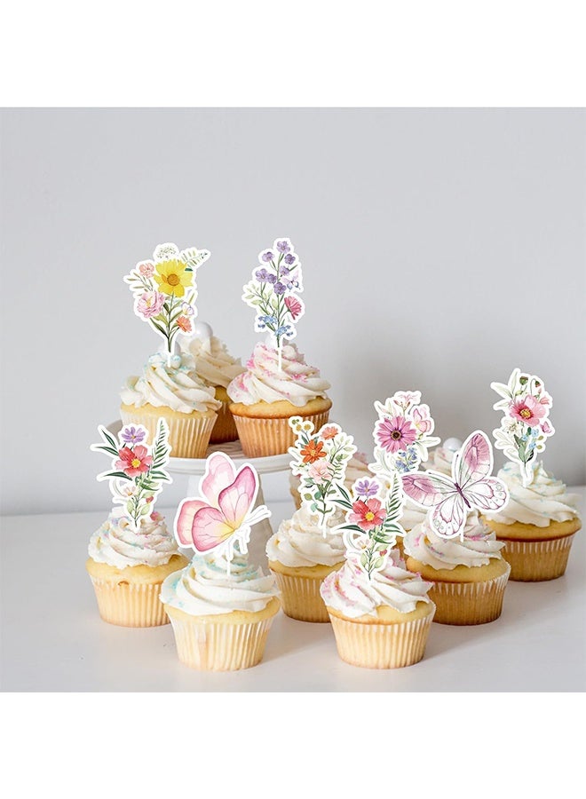 Wildflower Birthday Party Decorations - 32PCS Butterfly and Flower Baby Shower Cupcake Toppers Floral Baby in Bloom Cupcake Picks Decoration for Girls Women - Image 4