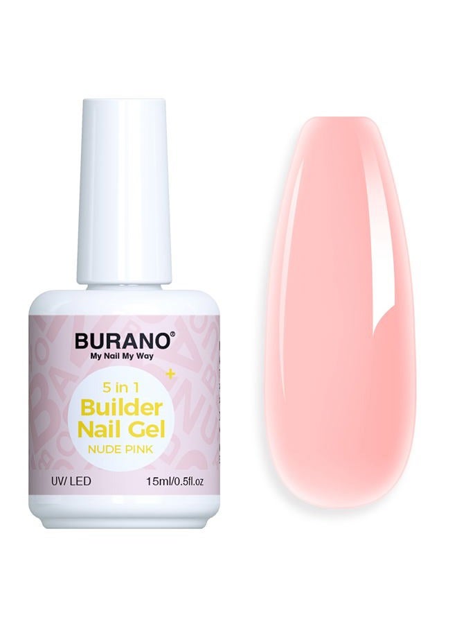 BURANO 5 in 1 Builder Base Gel 0.5 oz, Builder Gel for Nails Hard Gel Nail Extension Quick Building Gel, Builder Gel in a Bottle for Nail Pro & Beginner (Nude Pink) - Image 1