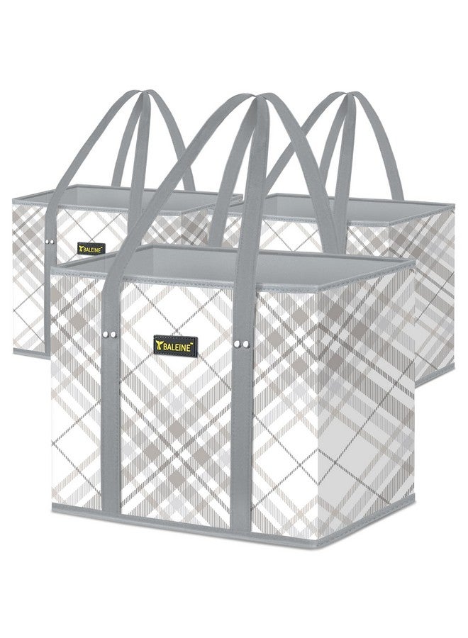 Baleine BALEINE 3Pk Reusable Grocery Bags, Foldable Shopping Bags for Groceries with Reinforced Bottom & Handles (Plaid Check)  - Image 1