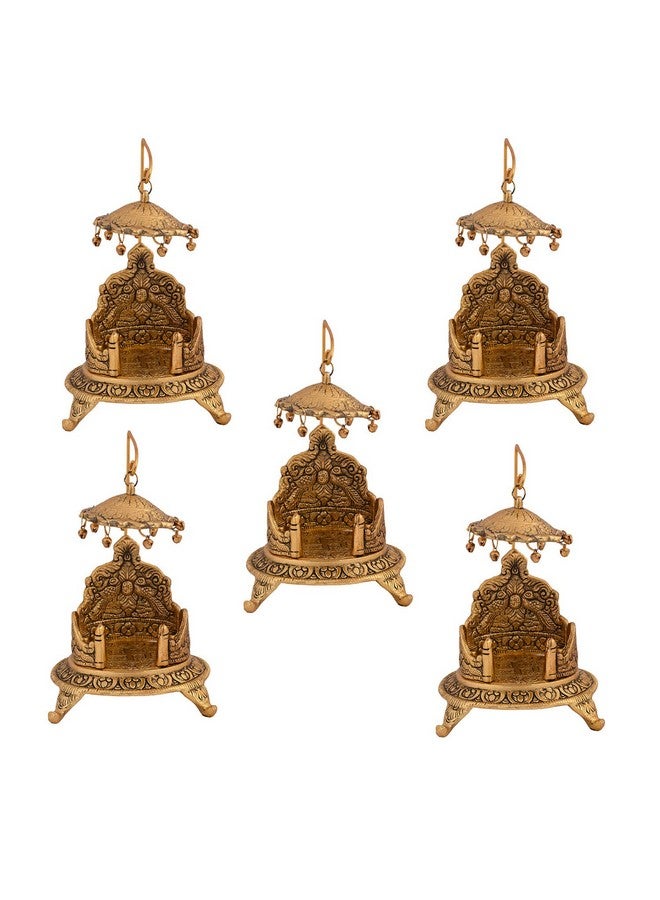 Collectible India Metal Singhasan Oval Shaped for Ganesha Krishna God Idols - Gold Plated Ladoo Gopal Pooja Chowki for Temple Mandir Puja Idol Decoration Items (5 Pieces) - Image 1