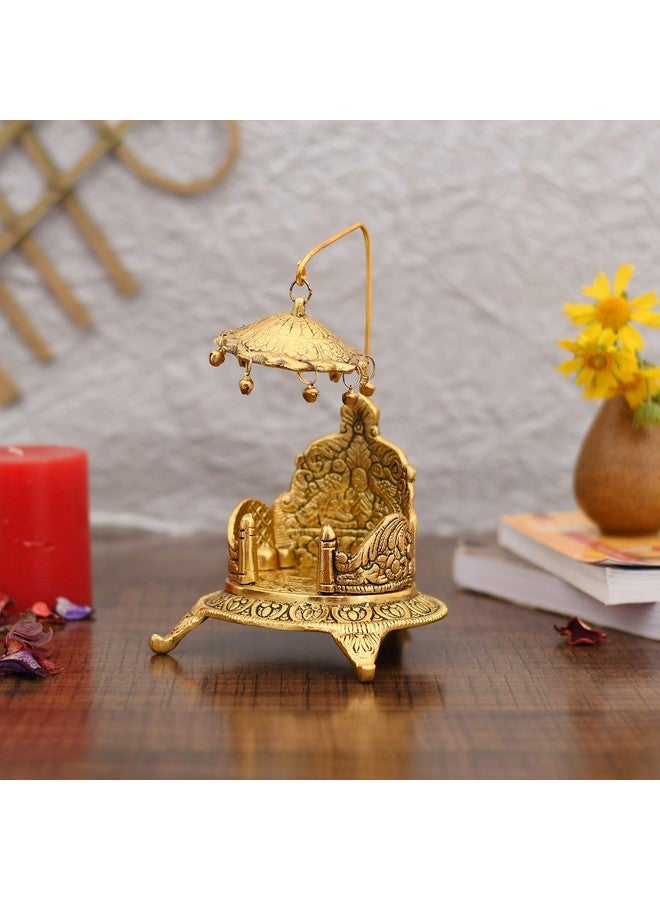 Collectible India Metal Singhasan Oval Shaped for Ganesha Krishna God Idols - Gold Plated Ladoo Gopal Pooja Chowki for Temple Mandir Puja Idol Decoration Items (5 Pieces) - Image 4