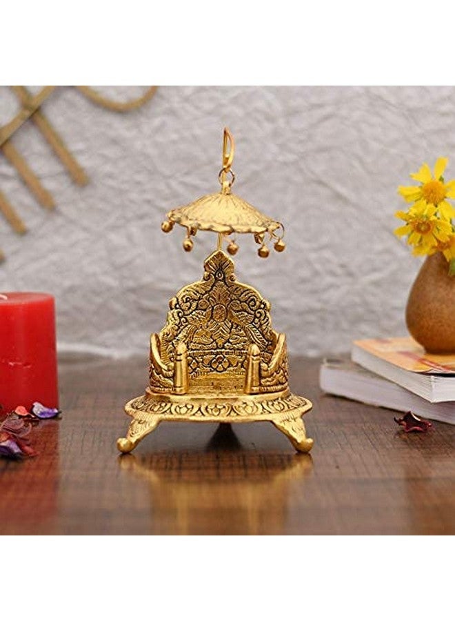 Collectible India Metal Singhasan Oval Shaped for Ganesha Krishna God Idols - Gold Plated Ladoo Gopal Pooja Chowki for Temple Mandir Puja Idol Decoration Items (5 Pieces) - Image 2