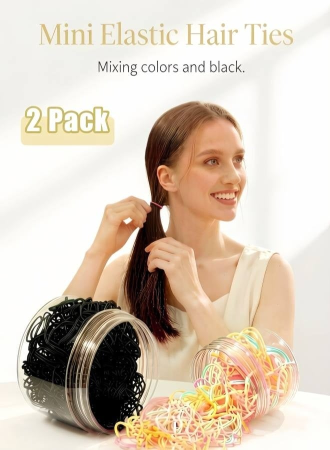 ربطات شعر مرنة صغيرة - أربطة مطاطية ناعمة للبنات الصغيرات والأطفال | حاملات ذيل حصان لا تشد | أربطة بوليستر ناعمة ومتينة (عبوة من قطعتين: مزيج من الألوان والأسود) - Image 1