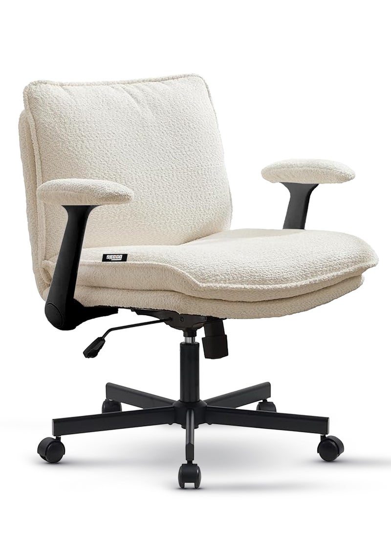 DROGO Criss Cross Legged Office Chair for Work at Home, Breathable Fabric, Flip up Armrest, Adjustable Height & Tilt Lock Recline Accent Chair for Long Hours Sitting Comfort | Swivel Computer Chair for Home Office Beige  - Image 1