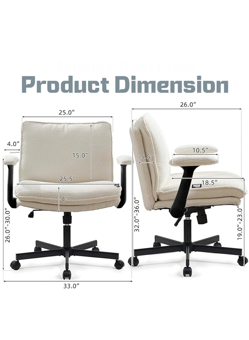 DROGO Criss Cross Legged Office Chair for Work at Home, Breathable Fabric, Flip up Armrest, Adjustable Height & Tilt Lock Recline Accent Chair for Long Hours Sitting Comfort | Swivel Computer Chair for Home Office Beige  - Image 3