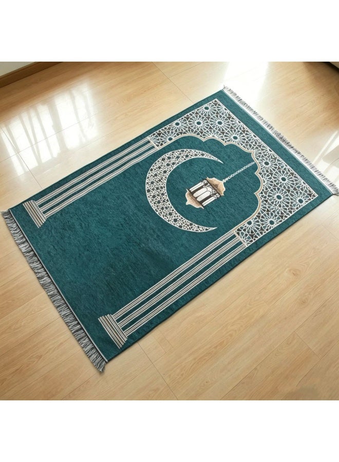 Chenille Crescent & Lantern Print Foldable Islamic Prayer Mat, 70x110cm - Image 4