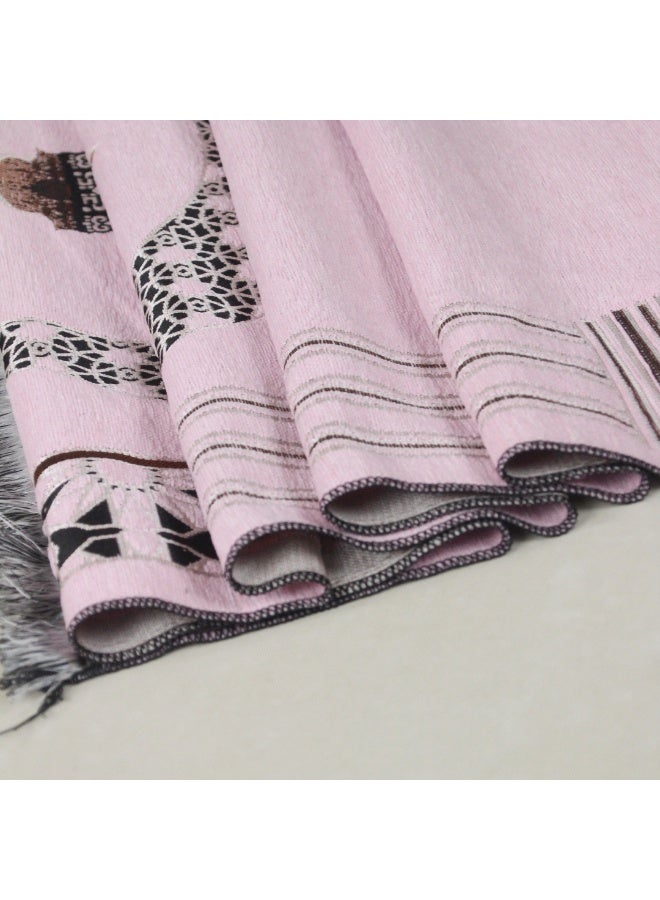 Chenille Crescent & Lantern Print Foldable Islamic Prayer Mat, 70x110cm - Image 2
