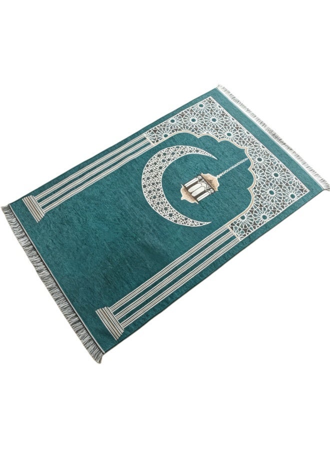 Chenille Crescent & Lantern Print Foldable Islamic Prayer Mat, 70x110cm - Image 1