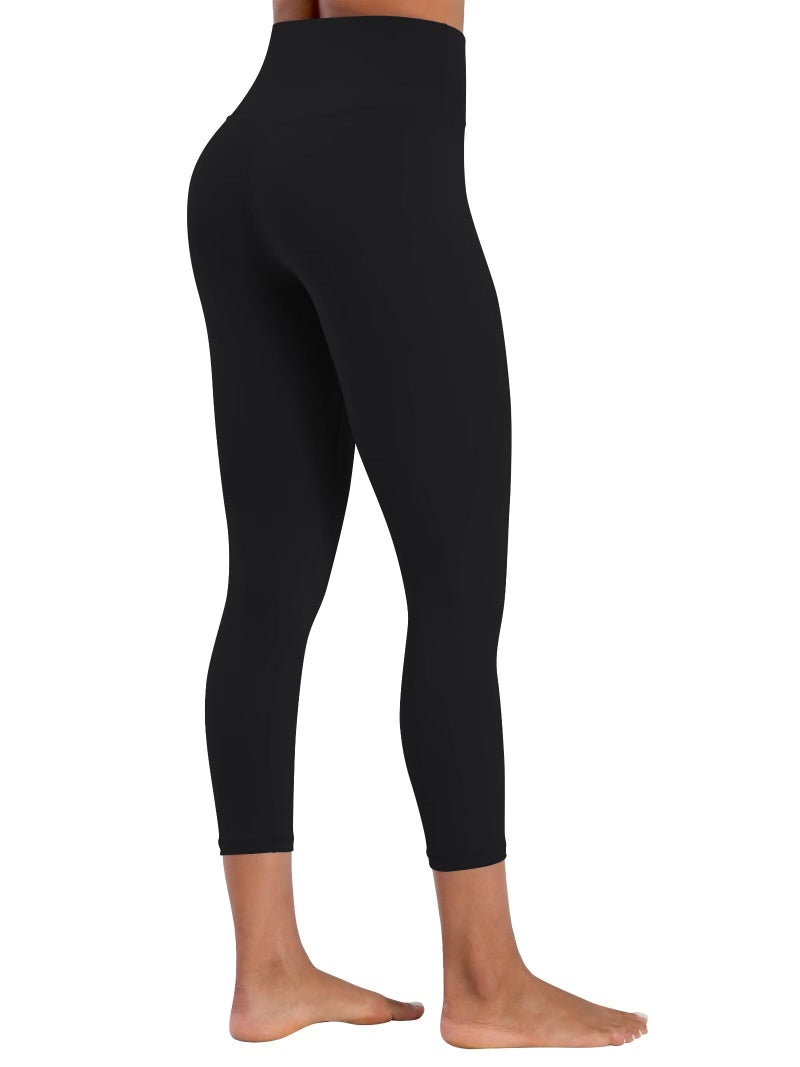 Sunzel Sunzfly Capri Leggings for Women, High Waisted Yoga Pants with Tummy Control for Workout Running Gym 21" Black Medium - Image 3