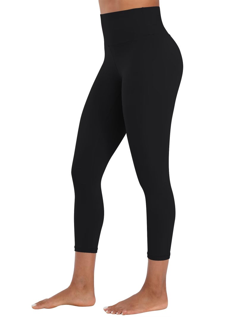 Sunzel Sunzfly Capri Leggings for Women, High Waisted Yoga Pants with Tummy Control for Workout Running Gym 21" Black Medium - Image 1