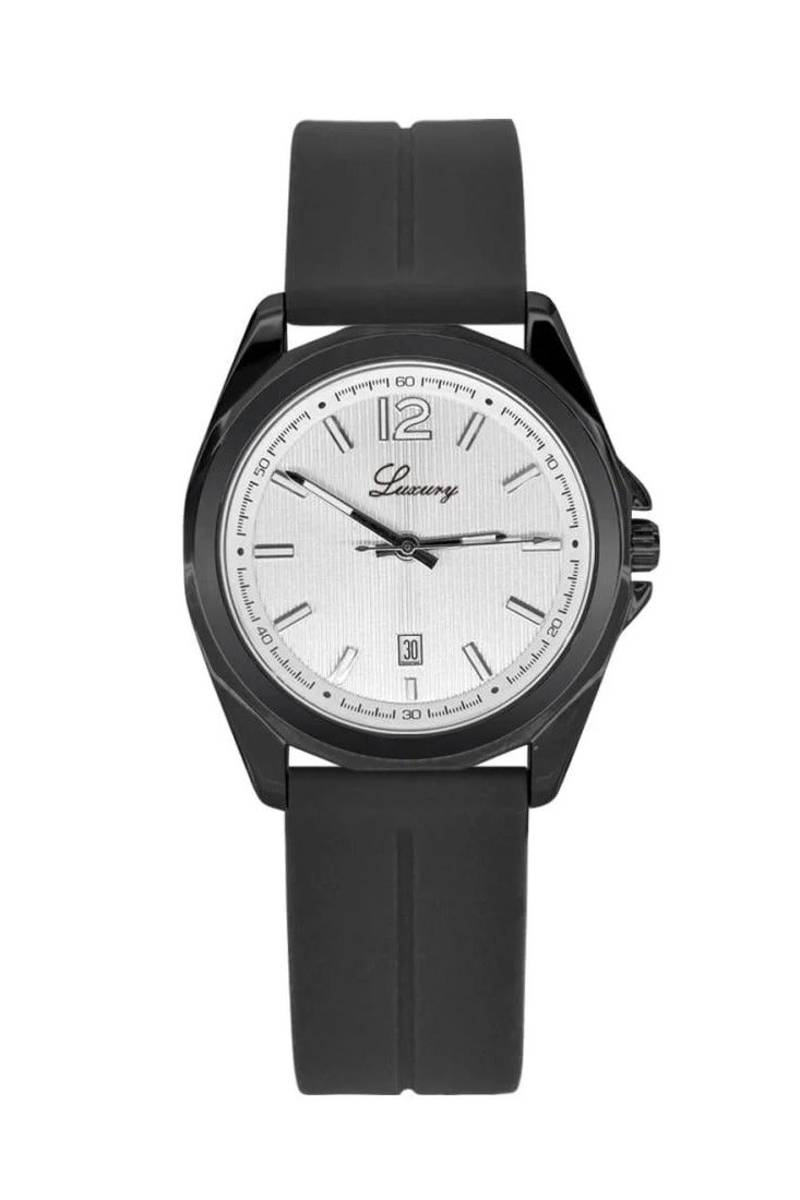 لكجر ساعة رجالية بسير جلد بلون أسود إميناء أبيض