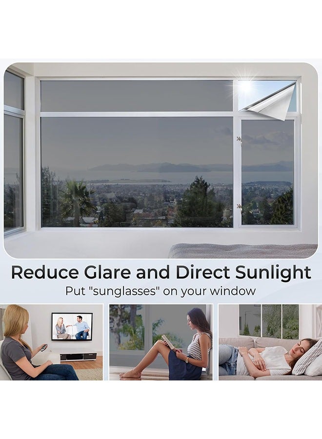 YelaJoy One Way Window Privacy Film, Window Tint for Home, Sun Blocking UV Heat Blocker, See Out Not in Reflective Mirror Film, Removable Static Cling Glass Door Cover, Black Silver, 60X200CM - Image 5