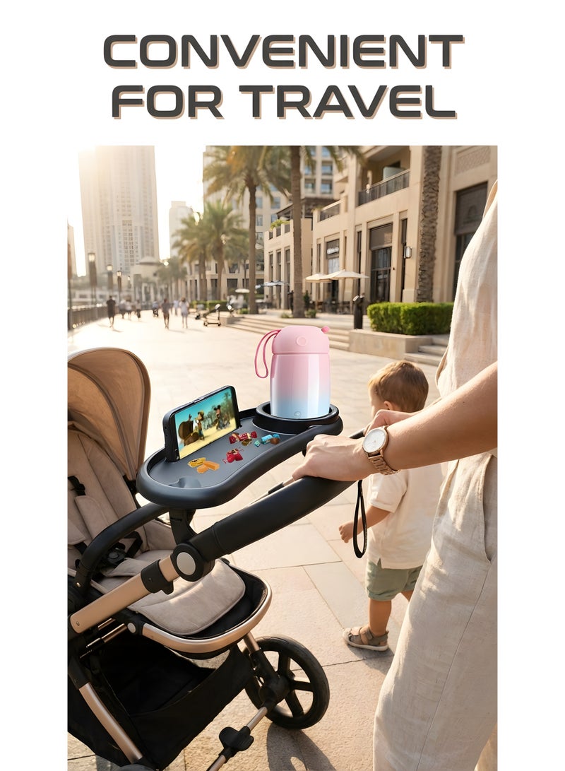 Beauenty Stroller Tray with Cup Holder,Universal Stroller Snack Tray/Stroller Cup,Multifunctional Child Snack Tray Stroller Organizer for Convenient Outings And Traveling,Stroller Accessories - Image 3