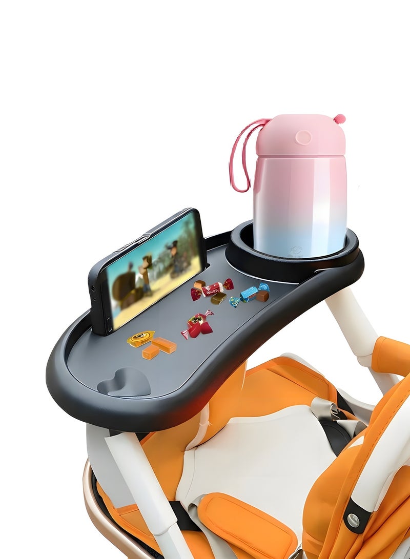 Beauenty Stroller Tray with Cup Holder,Universal Stroller Snack Tray/Stroller Cup,Multifunctional Child Snack Tray Stroller Organizer for Convenient Outings And Traveling,Stroller Accessories - Image 1