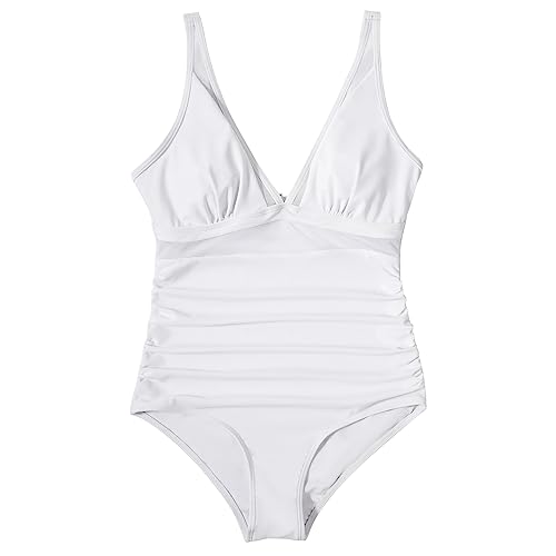 SUUKSESS Women Slimming Tummy Control One Piece Swimsuits Sexy Mesh High Waisted Monokini Bathing Suits (White, L) - Image 4