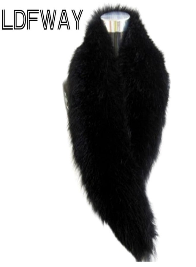 LDFWAY Women's Faux Fur Collar Scarf Wrap Stole Shawl Winter Neck Warmer (Black 100cm/39.4inch) - Image 2