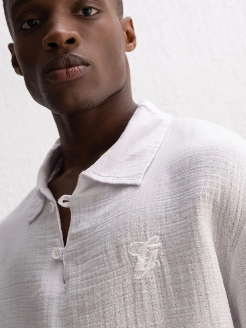 Giesto White GIESTO Textured Button Collar Shirt for Men | Best Price UAE