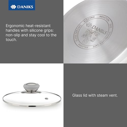 Daniks Modern Stainless Steel Stock Pot with Glass Lid – Induction 4 Quart, Dishwasher Safe, Heatproof Handles, For Soup, Pasta, Stew, Silver - Image 4