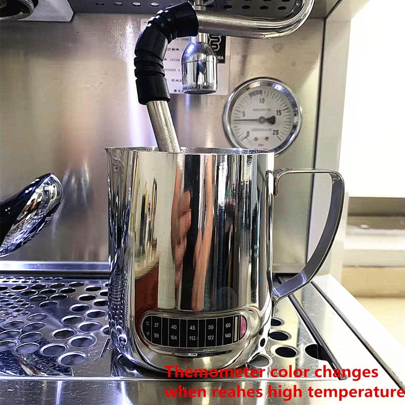 UZER Milk Frothing Pitchers 21 oz (600 ml) with Integrated Thermometer,Latte Art Jug Stainless Steel Creamer Temperature Espresso Steaming Pitchers - Image 3