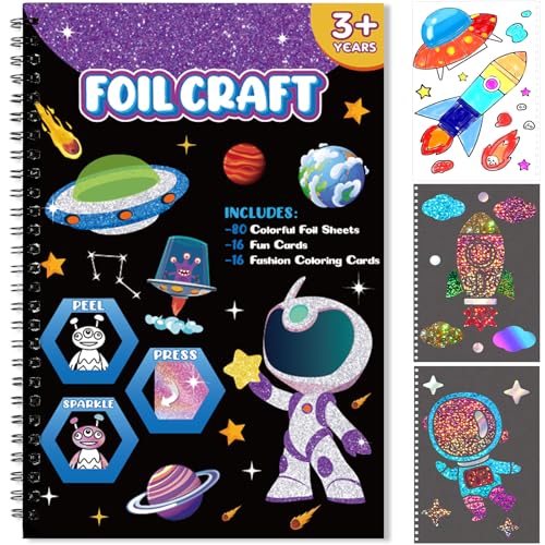 Jectivs Art Craft ActivityFoil Craft Outer Space DIY Art Fun KitsNo Mess Creative Foil Art Kits Set Drawing Game for KidsBirthday Gifts Craft Supplies Travel Toys for Girls Boys Ages 4 5 6 7 8 9 Year Old - Image 1