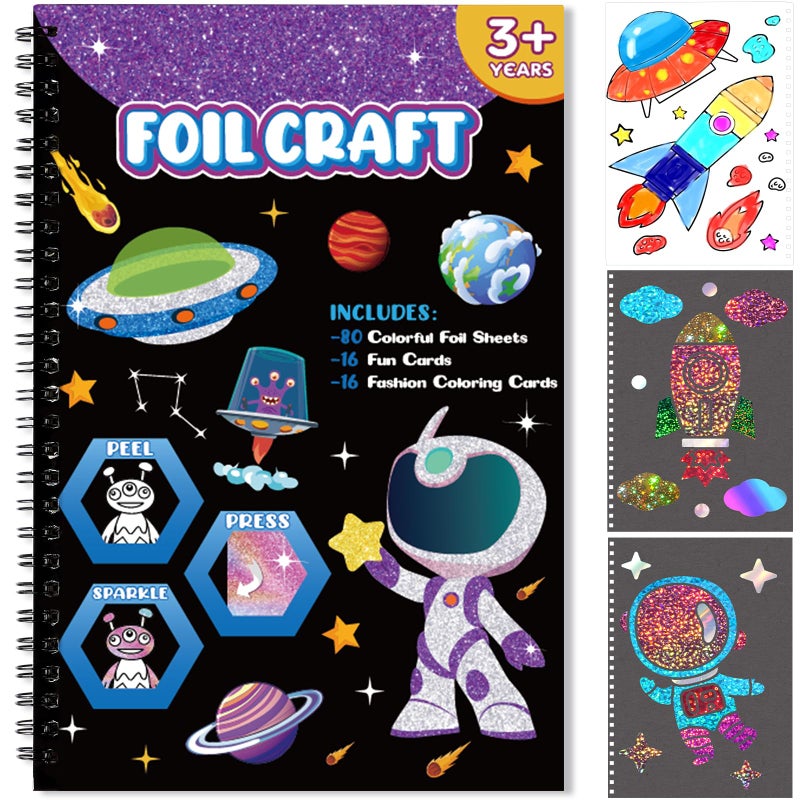 Jectivs Art Craft ActivityFoil Craft Outer Space DIY Art Fun KitsNo Mess Creative Foil Art Kits Set Drawing Game for KidsBirthday Gifts Craft Supplies Travel Toys for Girls Boys Ages 4 5 6 7 8 9 Year Old - Image 2