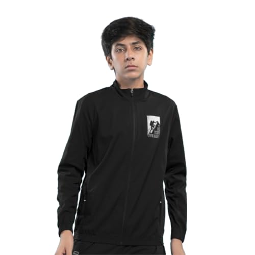 TECHNOSPORT Boy's Slim Fit Graphic Print Zipper Jacket With SPF50+, Quick Dry for Regular Use - (BJB164BLK_Black_7-8 years) - Image 1