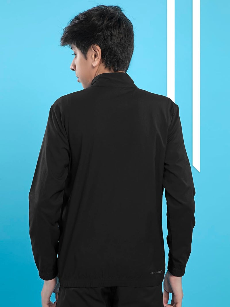 TECHNOSPORT Boy's Slim Fit Graphic Print Zipper Jacket With SPF50+, Quick Dry for Regular Use - (BJB164BLK_Black_7-8 years) - Image 2