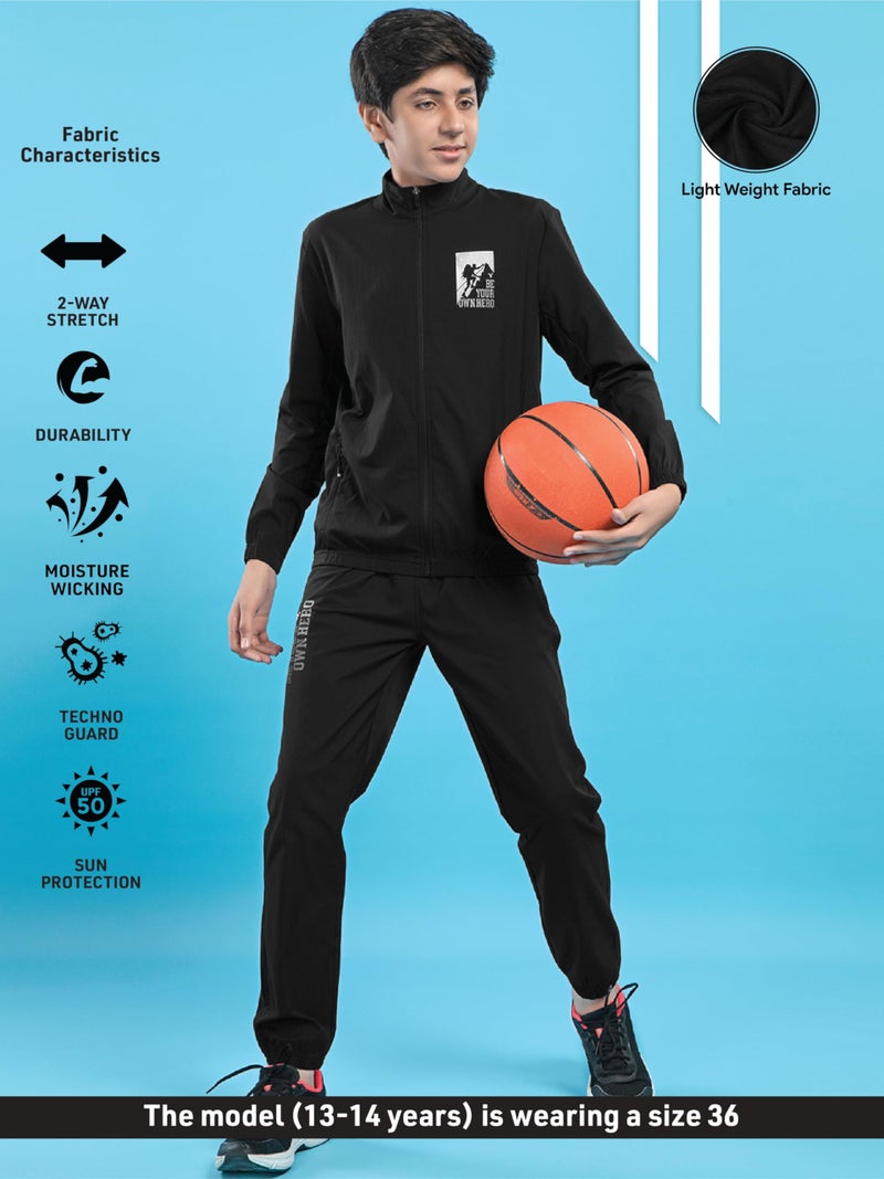 TECHNOSPORT Boy's Slim Fit Graphic Print Zipper Jacket With SPF50+, Quick Dry for Regular Use - (BJB164BLK_Black_7-8 years) - Image 4