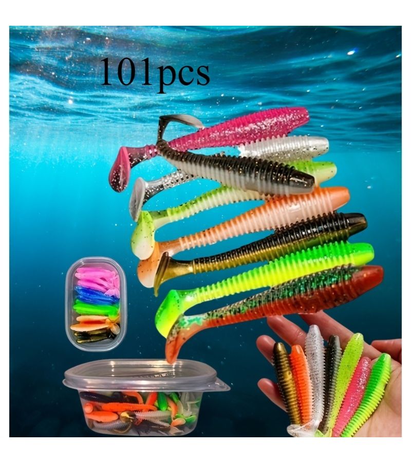 101Pcs Mixed Color Bass Lure 2.32 Inch Silicone Simulated Freshwater And Saltwater Soft Bait With Salt And Fishy Smell Essential Fishing Gear For Men Family Angling Gift Artificial Lure - Image 1