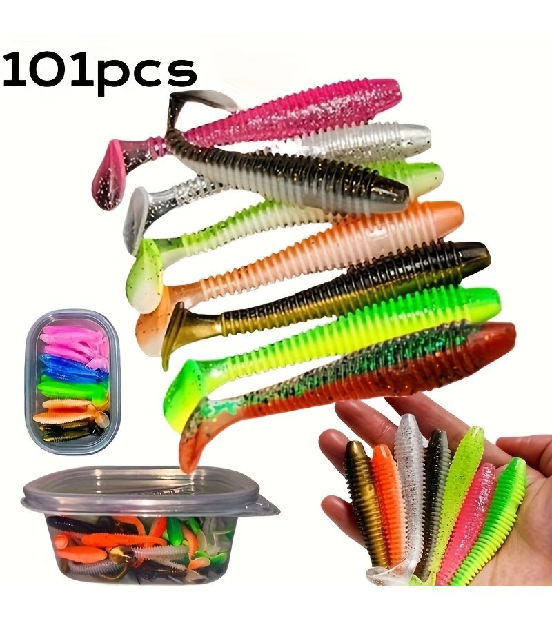 101Pcs Mixed Color Bass Lure 2.32 Inch Silicone Simulated Freshwater And Saltwater Soft Bait With Salt And Fishy Smell Essential Fishing Gear For Men Family Angling Gift Artificial Lure - Image 3