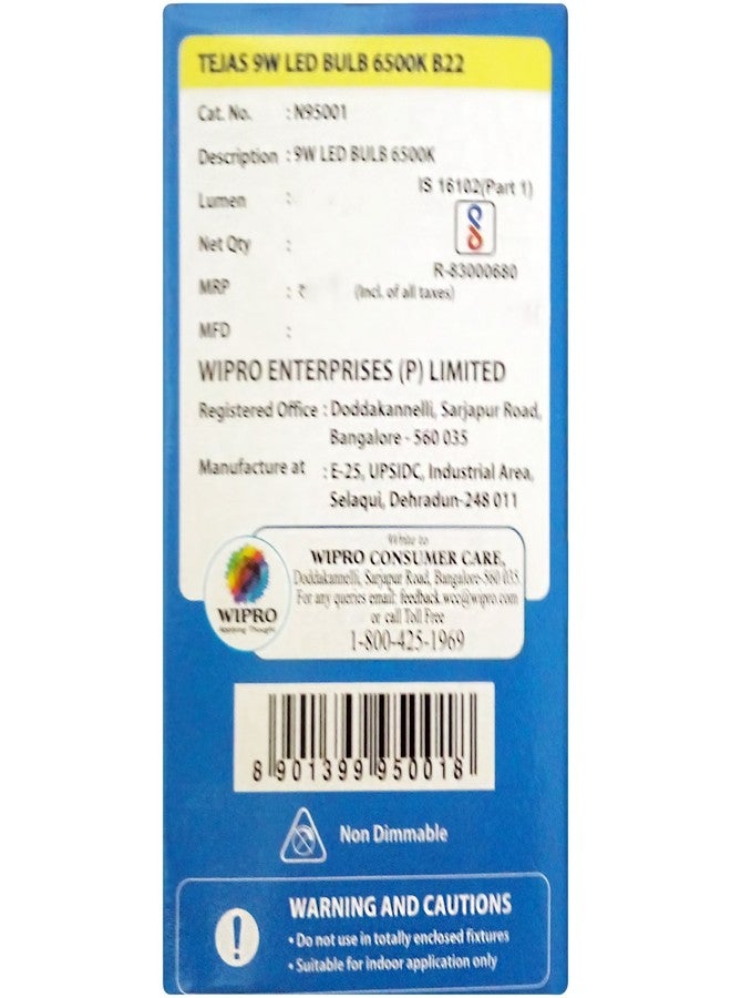 ويبرو مصباح LED من نوع Wipro Tejas Base B22 بقوة 9 وات (ضوء نهاري بارد) - Image 2