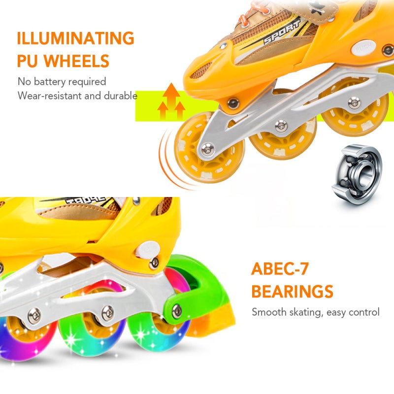 Inline Skates: Red Medium Size - 8 Auto Light-Up Battery-Free PU Wheels Abrasion-Resistant ABEC-7 Bearings Aluminum Alloy Frame Adjustable Boot Length Efficient Brake for Kids Adults Outdoor Use - Image 3
