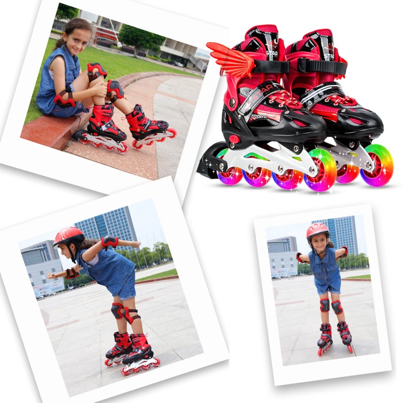 Inline Skates: Red Medium Size - 8 Auto Light-Up Battery-Free PU Wheels Abrasion-Resistant ABEC-7 Bearings Aluminum Alloy Frame Adjustable Boot Length Efficient Brake for Kids Adults Outdoor Use - Image 2