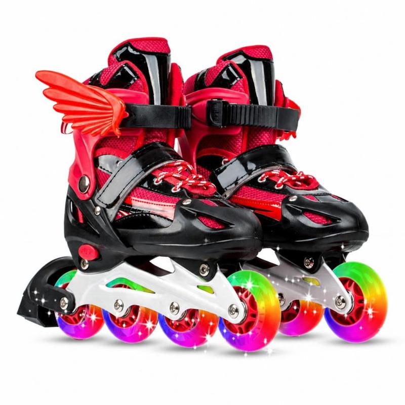 Inline Skates: Red Medium Size - 8 Auto Light-Up Battery-Free PU Wheels Abrasion-Resistant ABEC-7 Bearings Aluminum Alloy Frame Adjustable Boot Length Efficient Brake for Kids Adults Outdoor Use - Image 1