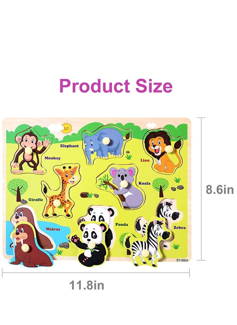 Wooden Peg Puzzles for Toddlers Kids Educational Learning Toys Preeschool Peg Puzzles Toy 3 Pcs Toddler Puzzles Set Traffic Animals and Ocean Great Gift for Girls and Boys - Image 3