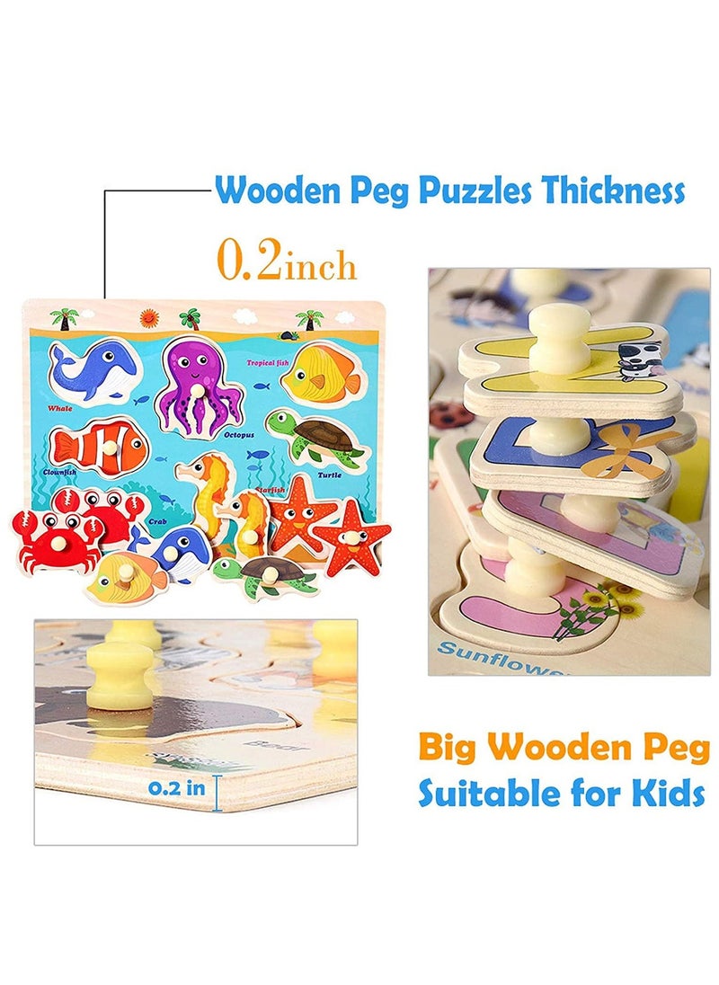 Wooden Peg Puzzles for Toddlers Kids Educational Learning Toys Preeschool Peg Puzzles Toy 3 Pcs Toddler Puzzles Set Traffic Animals and Ocean Great Gift for Girls and Boys - Image 4