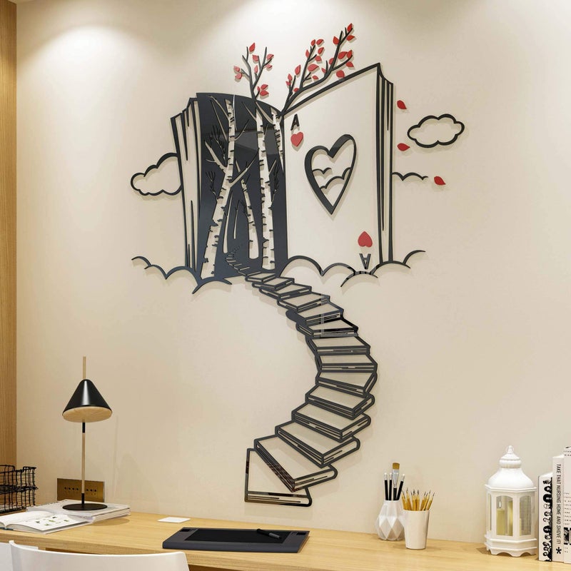 DecorSmart Alice in Wonderland Decorations Wall Decor for Bedroom with Stairs of Books, Trees and Ace of Hearts, Mad Hatters Tea Party Removable DIY Acrylic Wall Stickers Decorations - Image 2
