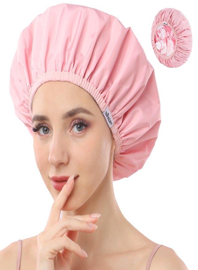 Years Calm Shower Caps For Women Reusable Waterproof，Pattern And Solid Color Dual-Layer Design For Dual-Layer Usable，Protects Hair In Shower, Spa, Cooking, Clean & Travel (Pink, One Size) - Image 1