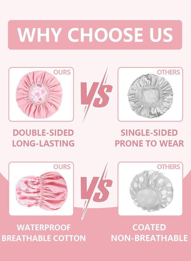 Years Calm Shower Caps For Women Reusable Waterproof，Pattern And Solid Color Dual-Layer Design For Dual-Layer Usable，Protects Hair In Shower, Spa, Cooking, Clean & Travel (Pink, One Size) - Image 5