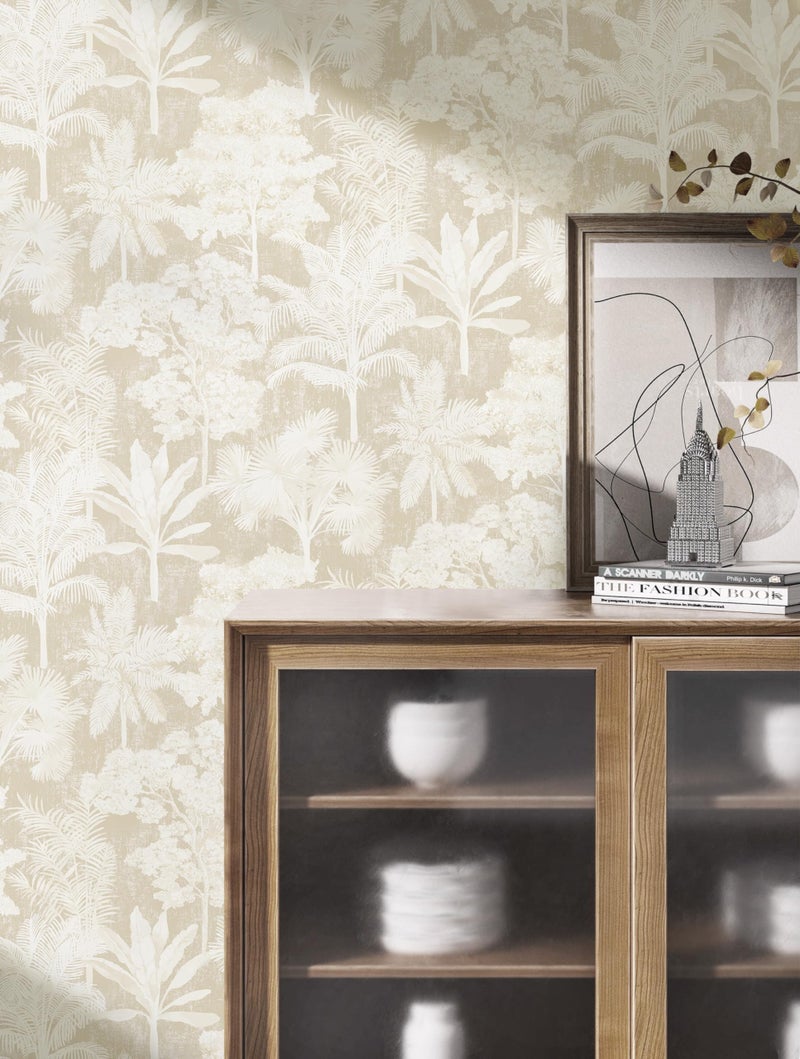 Toduso Vintage Wallpaper Peel and Stick Removable Contact Paper Beige Wall Paper Cream Wallpaper for Bedroom Bathroom Kitchen Cabinets Self Adhesive Vinyl 17.3" x 78.7" - Image 2