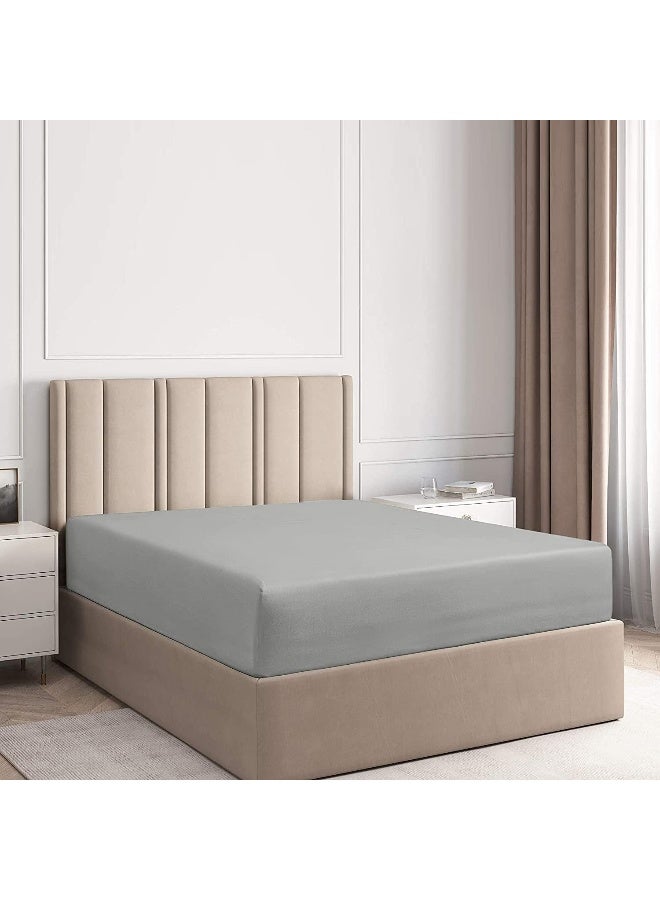 DAN RIVER DAN RIVER 100% Cotton Jersey Fitted Sheet, Queen, Grey, 16 Inch Deep Pockets, Ultra Soft & Breathable, Stretchy Knit Fabric, Fitted Bed Sheet for Queen Mattress  - Image 1