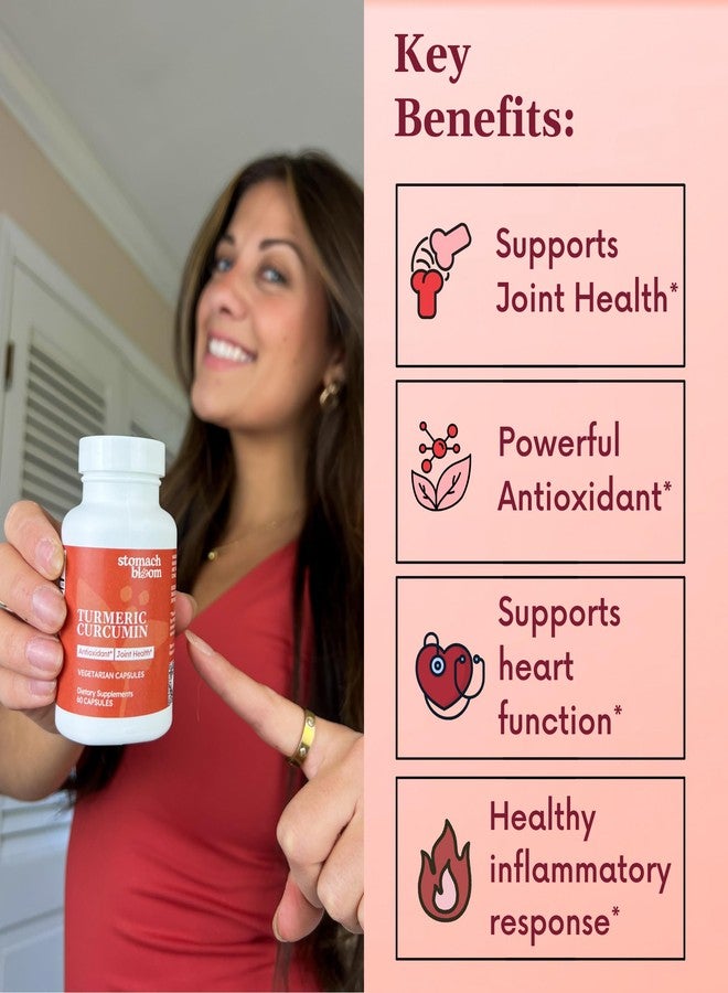 Stomach Bloom مكمل غذائي ستومك بلوم® من الكركمين مع الزنجبيل، واللبان، والفلفل الأسود | كركم دقيق مُحسَّن الامتصاص، متوفر بيولوجيًا بنسبة 100% | مكمل غذائي لدعم صحة الأمعاء والمفاصل، 60 قرصًا - Image 2