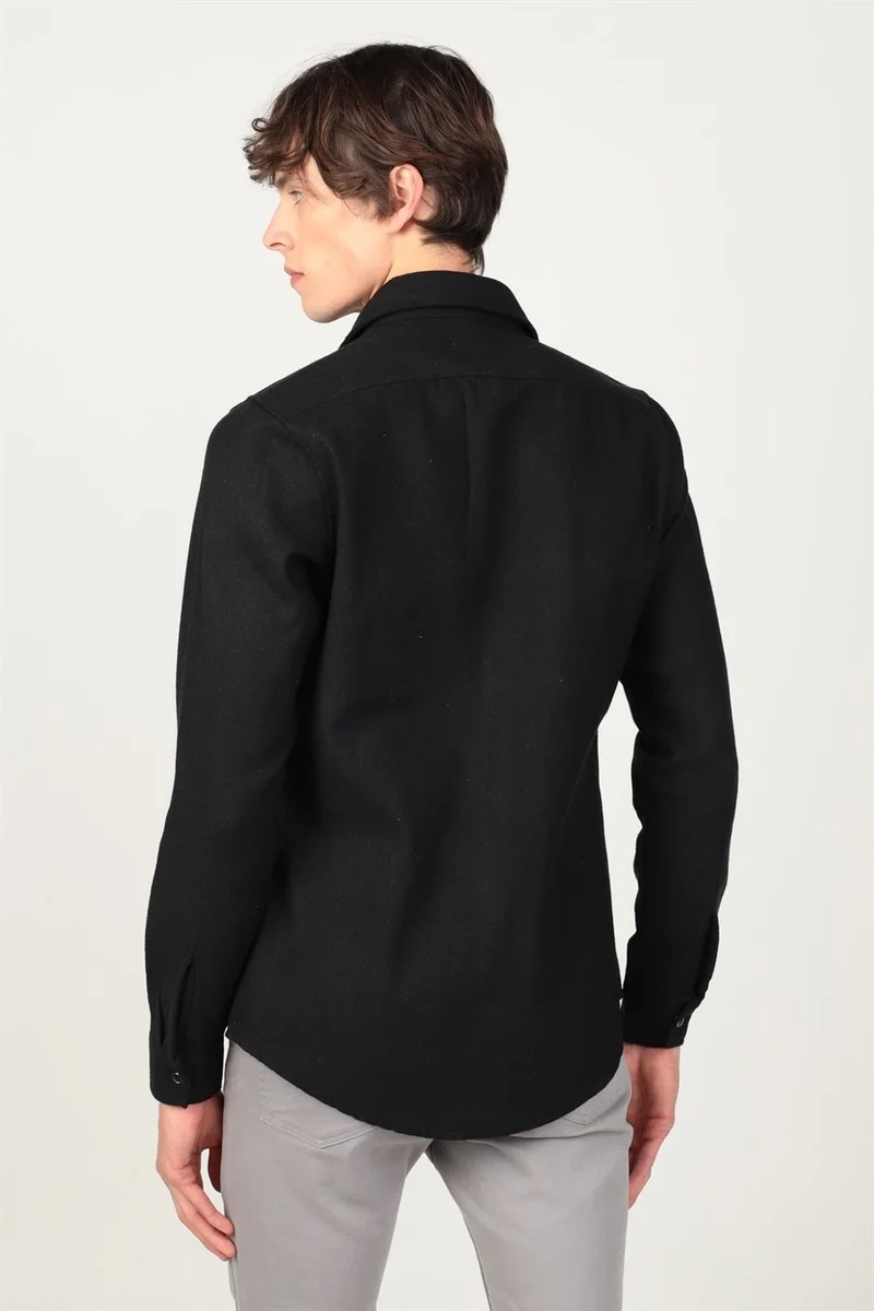 Tudors Slim Fit Long Sleeve Winter Lumberjack Double Pocket Flap Plain Men's Black Shirt