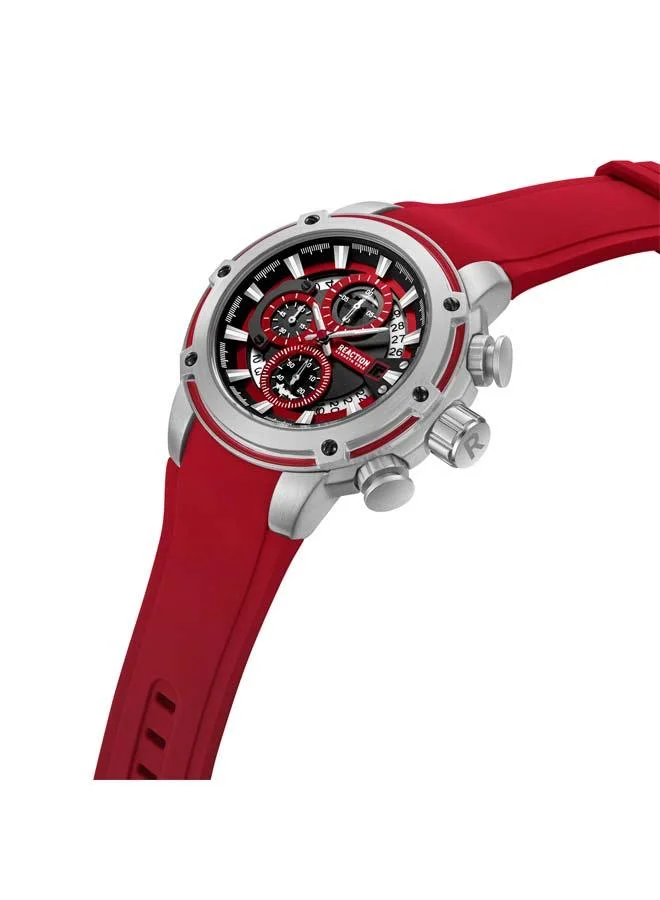 Kenneth Cole Reaction Red Dial Red Silicone Strap Chronograph Watch for Men, 56.2mm