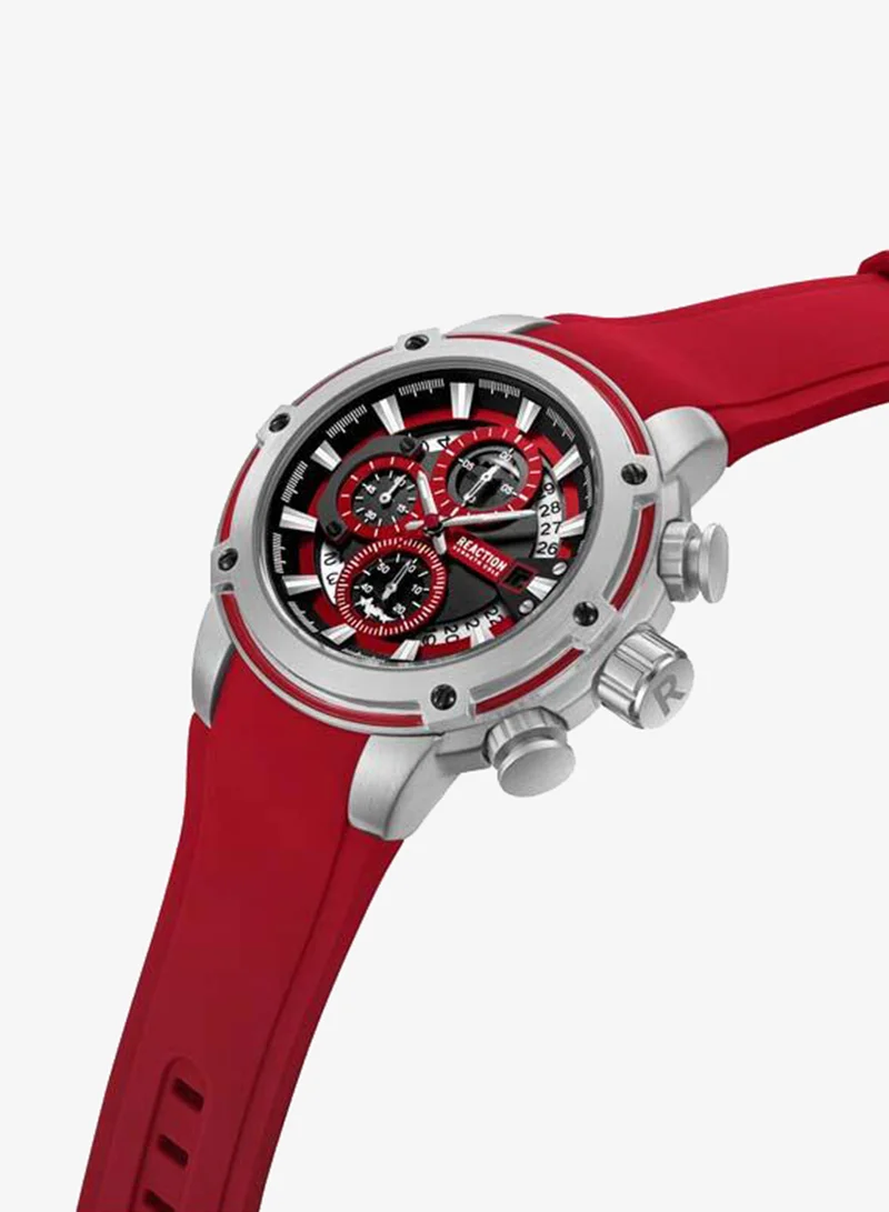 Kenneth Cole Reaction Red Dial Red Silicone Strap Chronograph Watch for Men, 56.2mm