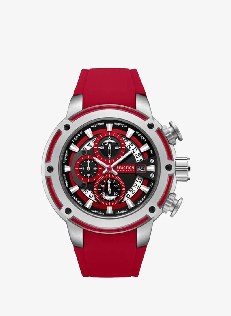 Kenneth Cole Reaction Red Dial Red Silicone Strap Chronograph Watch for Men, 56.2mm