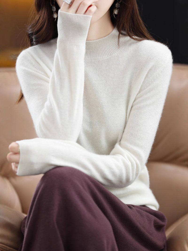 Solid Color Base Shirt Stylike Half-Turtleneck Inner Wearing Knitted Outer Wearing Sweater Women'S New Style Top Mid-Collar Long Sleeve - Image 5