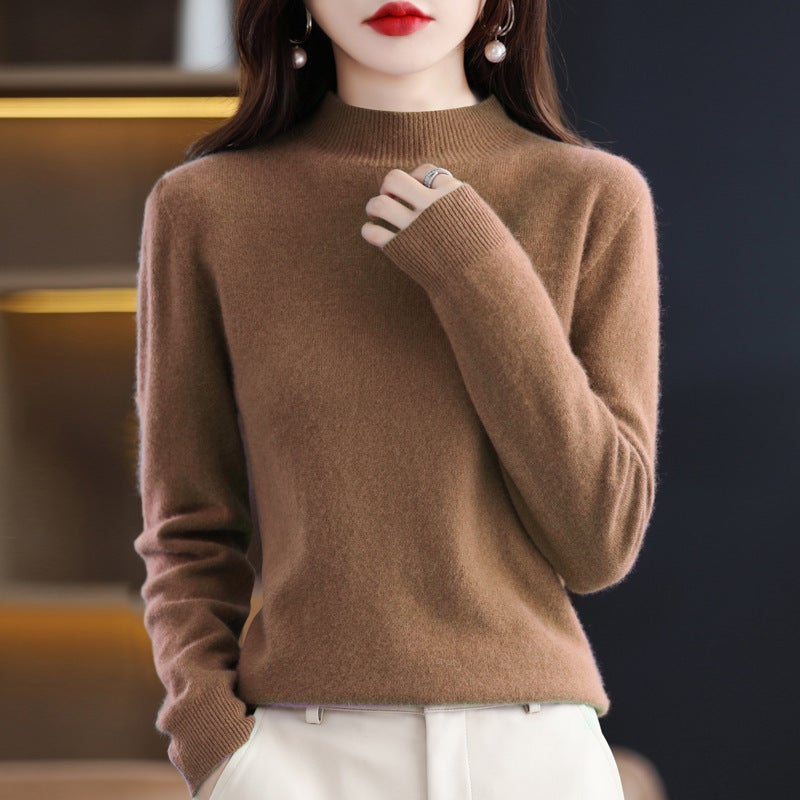 Solid Color Base Shirt Stylike Half-Turtleneck Inner Wearing Knitted Outer Wearing Sweater Women'S New Style Top Mid-Collar Long Sleeve - Image 1