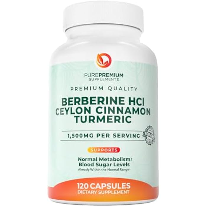 PUREPREMIUM SUPPLEMENTS PurePremium Berberine with Ceylon Cinnamon Complex - 1500mg Berberine Supplement HCl, Cinnamon & Turmeric Supplement Supports Blood Sugar Levels Already Within Normal Range - 2 Month Supply, 120ct - Image 1